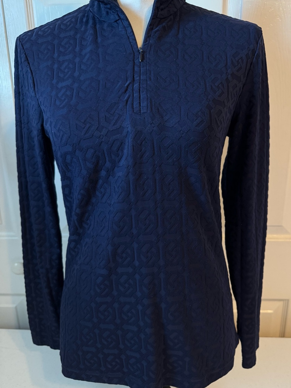 J. McLaughlin Navy Textured Quarter-Zip Pullover Small